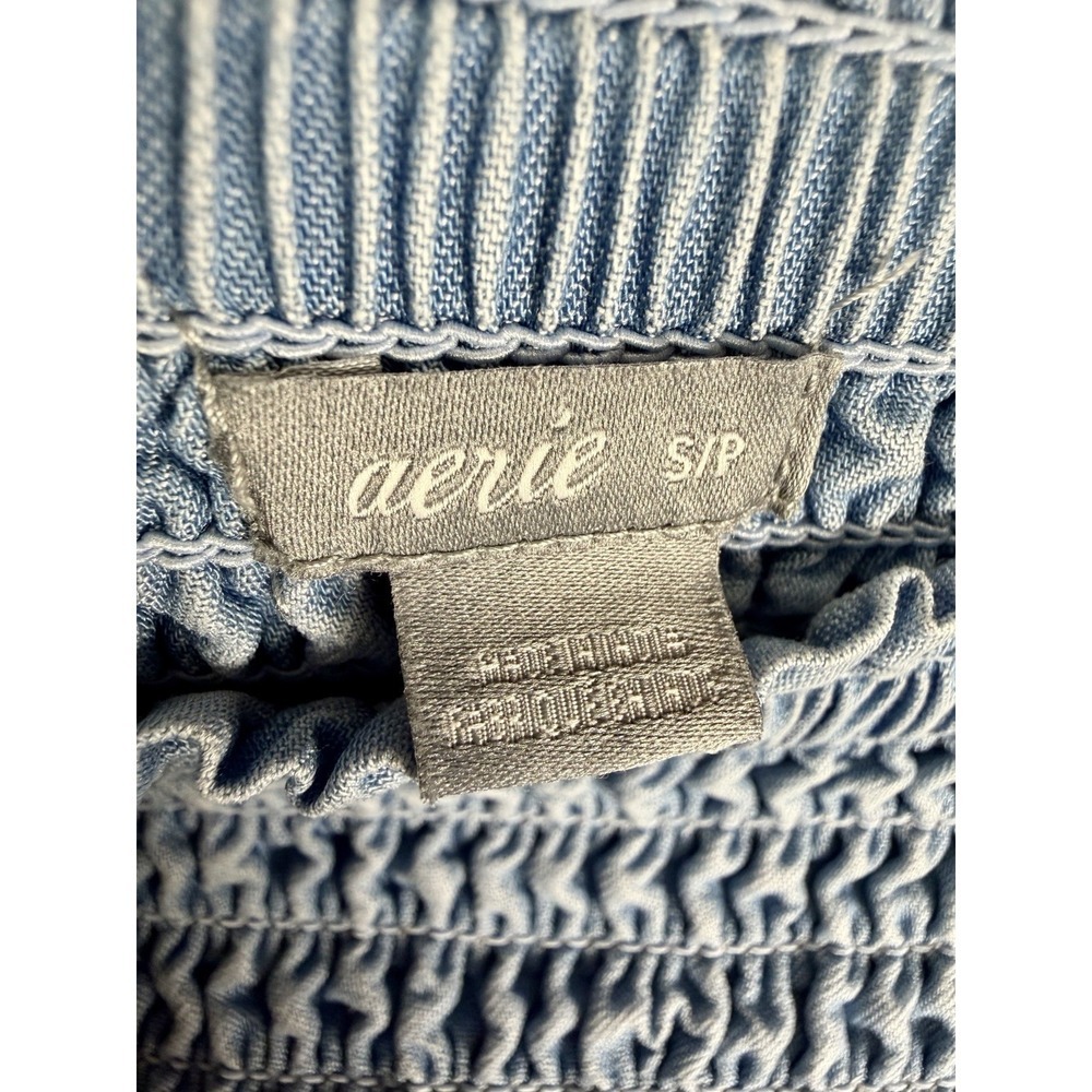 Aerie Smocked Tiered Fringe Ruffle Chambray Denim Mini Skirt Women's Size Small - Picture 2 of 8